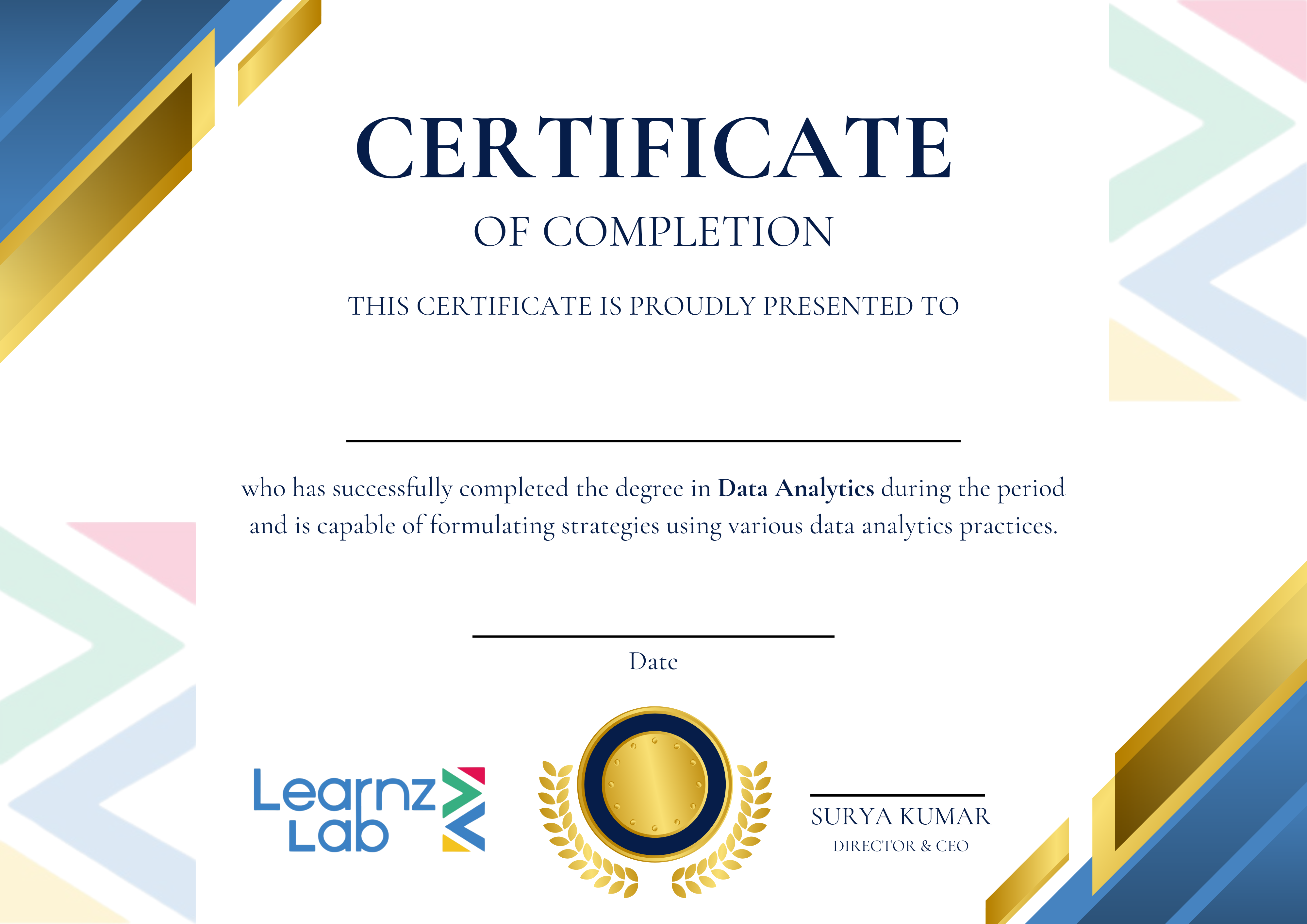 Data Analytics Course Certificate